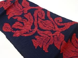 手織り真綿紬草花模様織出し名古屋帯